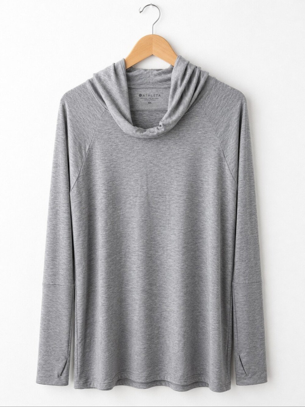 Athleta Grey Long Sleeve Hooded Tunic Top With Thumbholes Size XL